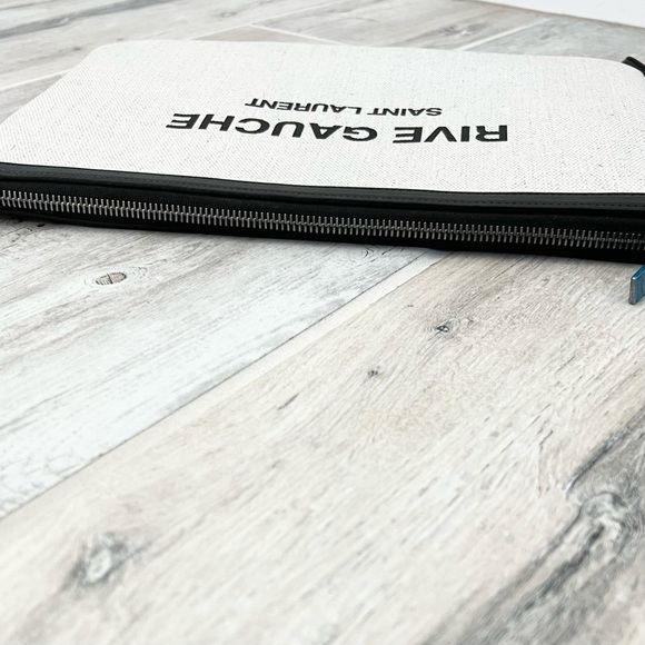 Saint Laurent Natural Linen Canvas Large Wristlet Pouch - Picture 4 of 11